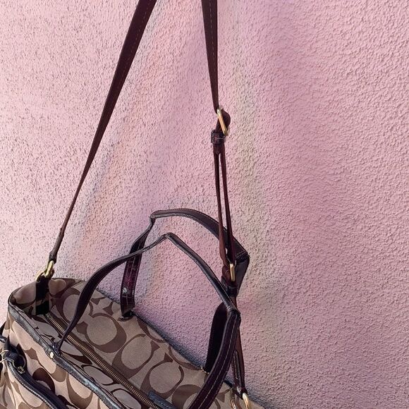 Coach Purse Signature Large Brown Beige  Satchel Handles Shoulder Strap Woman - Picture 13 of 14
